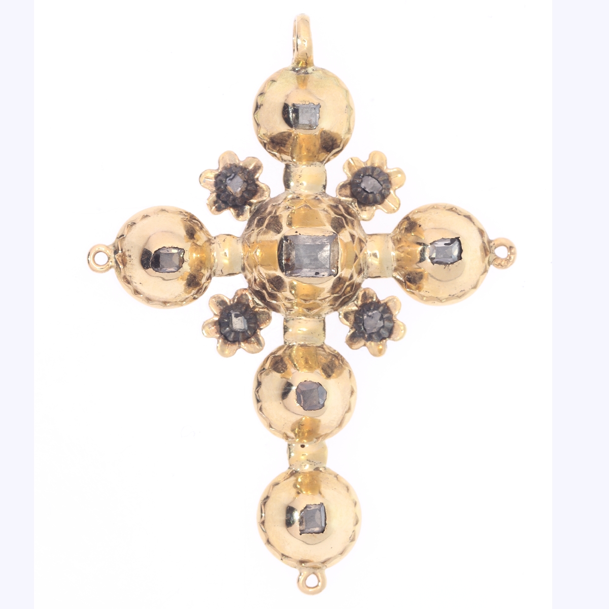Antique Belgian Georgian gold cross pendant with old table cut rose cut diamonds